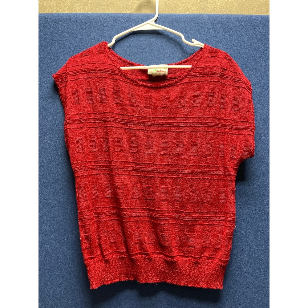 Glen Echo‎ Red Space Age Mod Cap Sleeve Sweater Large Vintage